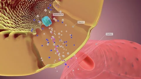 Secretion occurs along the nephron to remove unnecessary substances from the Stock Footage 231402027