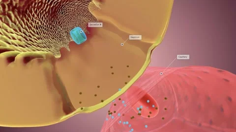Secretion occurs along the nephron to remove unnecessary substances from the Stock Footage 231402028