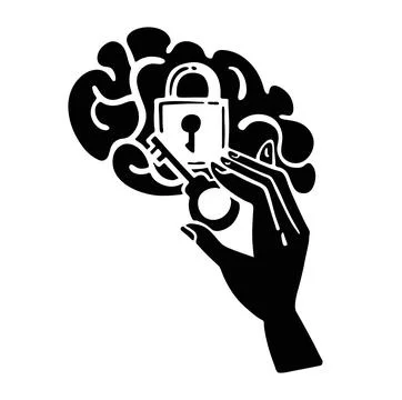 Secrets of the mind, lock on the brain vector illustration silhouette Stock Illustration