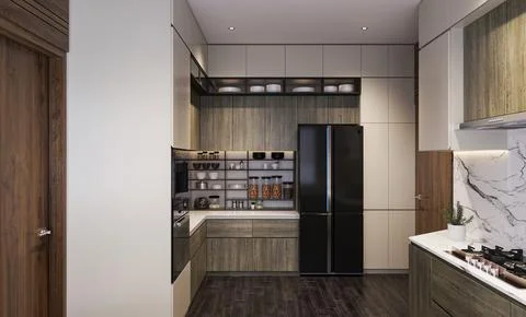 The Secrets to a Stylish and Modern Kitchen Interior Stock Illustration