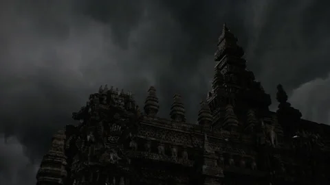Secrets Temple with lightning and thunder at night in fantasy  Cinematic 06 Vídeos de archivo 234089363