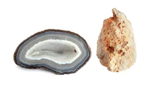 Section and external view of a white and blue geode Stock Photos