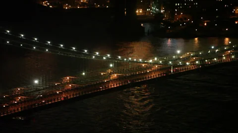 Section of Brooklyn Bridge at Night New York City Stock Video Stock Footage 36191497