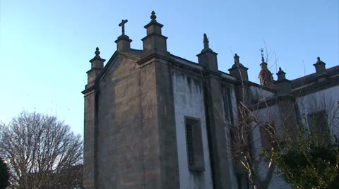 Section of catholic cathedral from churchyard Stock Footage 37557408