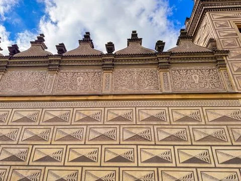 A section of decorative wall finishing in the sgraffito technique Stock Photos
