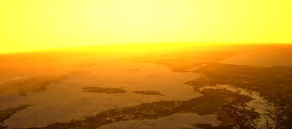Section of the earth's surface with orange glowing and dense atmosphere Stock Illustration