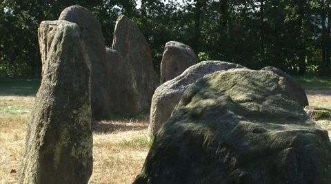 Section of Hunebed D50, a Prehistoric Dolmen with kerbstones Stock Footage 42084921