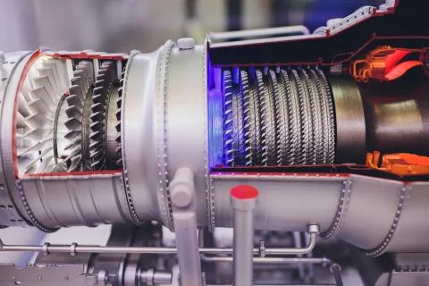 Section model of a historic jet engine. Foto stock