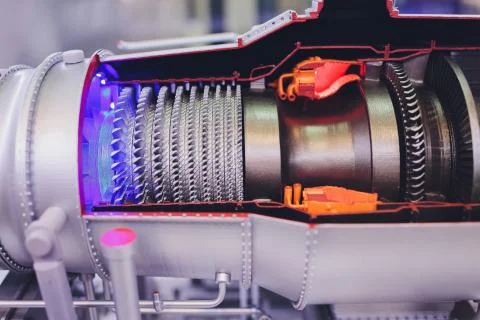 Section model of a historic jet engine. Foto stock