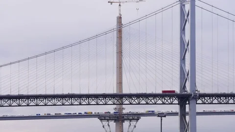 Section of The new Queensferry Crossing and the Forth Road Bridge Stock Footage 72859970
