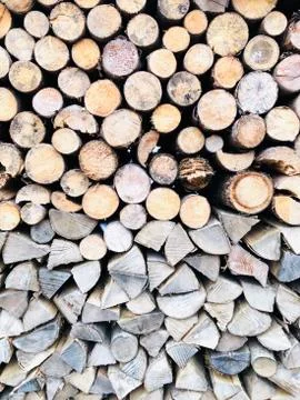 Section of old firewood texture background in retro style in Hallstatt, Austr Stock Photos