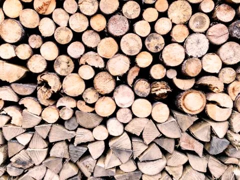 Section of old firewood texture background in retro style in Hallstatt, Austr Stock Photos