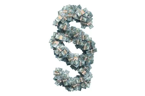 Section, paragraph symbol from dollar packs, 3D rendering Illustrazione stock