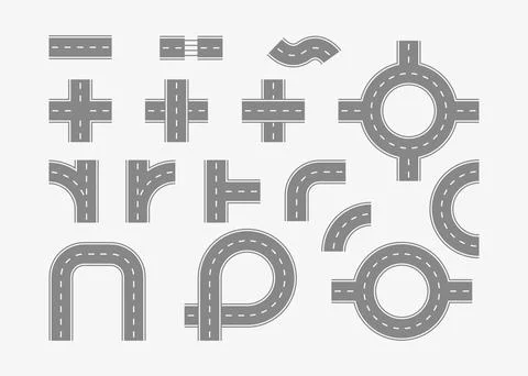 Section path street, road and highway set, top view. Line elements road for Stock Illustration