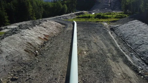 A section of pipeline awaits joining at a remote construction site Stock Footage 163186792