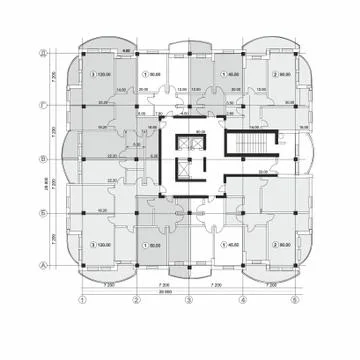 Section plan of a multi-storey apartment building 库存插图