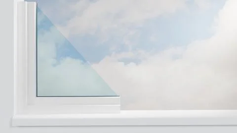 Section of a plastic window with double glazing on a white wall against the.. Stock Illustration