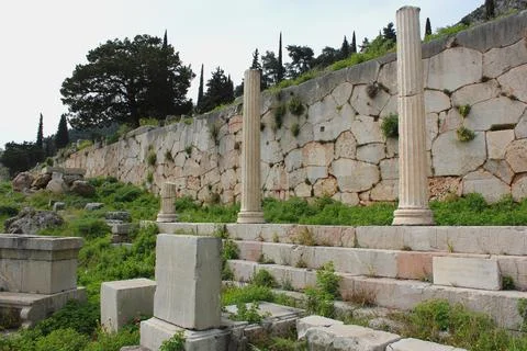 Section of polygonal wall at Delphi, Greece Stock Photos