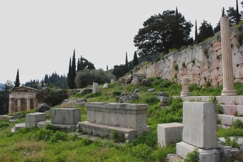 Section of polygonal wall at Delphi, Greece Stock-Fotos