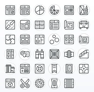 Section Professional Vector Set with 35 Regular Line Detail Enhanced 64x64 .. Stock Illustration
