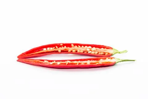 Section of red chili pepper with seed Stock Photos