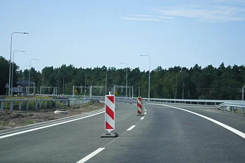 A section of road under construction or repair with established traffic bar.. Stock Photos