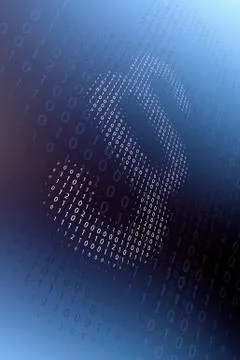 Section sign made of binary numbers, reflected against abstract background Stock Illustration