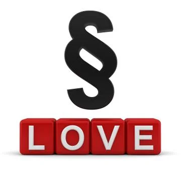 Section sign over red 3d blocks with the word love Stock Illustration