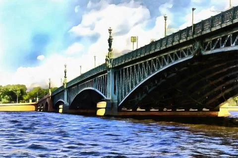 Section Troitsky Bridge across the Neva River Stock Illustration