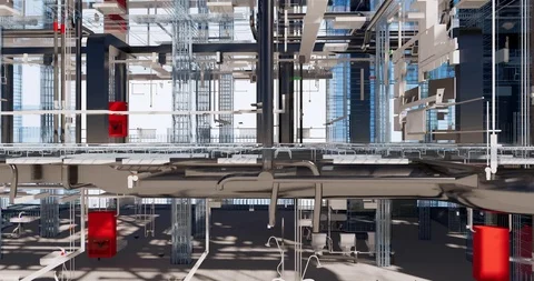 Section view interior room space of building without front facade wall 库存影片 120262036