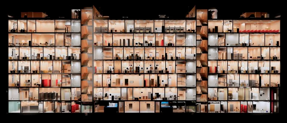 Section view of the interior room space of building without a front facade wall Ilustración de archivo