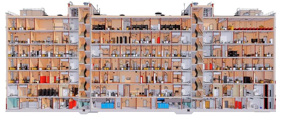 Section view of the interior room space of building without a front facade wall Ilustración de archivo