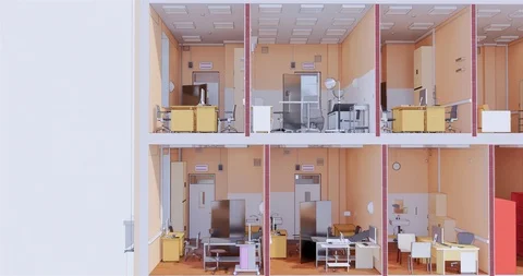 Section view visualization of the interior room space of building 库存影片 117436968