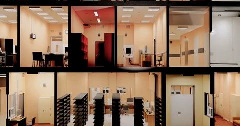 Section view visualization of the interior room space of building Stock Footage 117437998