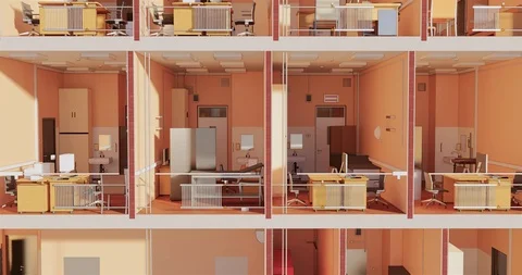 Section view visualization of the interior room space of building 库存影片 117438048