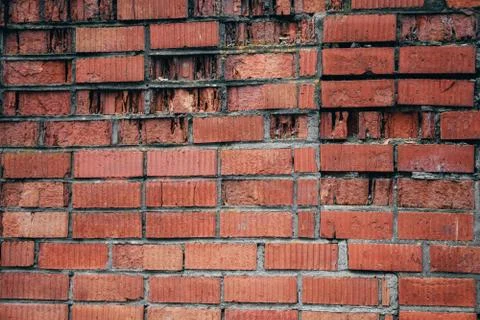 Section of the wall with the old masonry of red brick Stock Photos