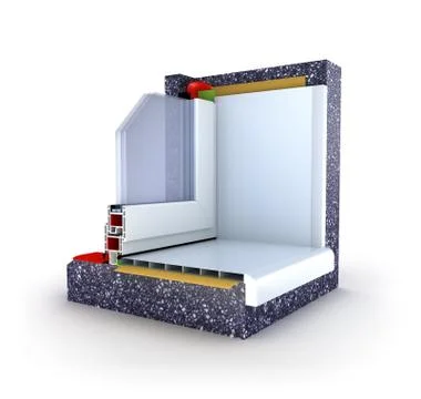 Section of a window construction model. 3D render. Stock Illustration