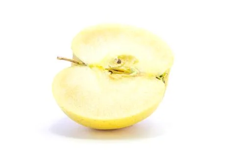 Section yellow apple half sliced Stock Photos
