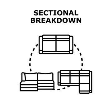 Sectional breakdown choosing modular sofa furniture solutions Stock Illustration