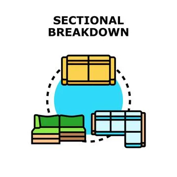 Sectional breakdown choosing modular sofa furniture solutions Stock Illustration