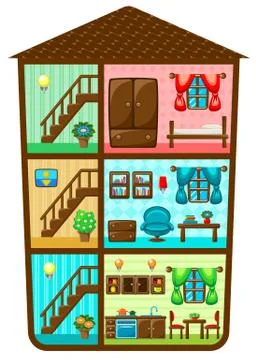 Sectional image of a house with interior elements Stock Illustration