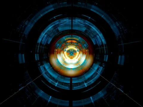 Sectioned disc or tunnel with luminous walls - abstract 3d illustration Stock Illustration