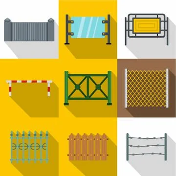 Sections of fence icon set, flat style Stock Illustration