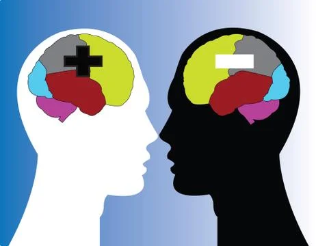 Sections of human brain (positive and negative thinking) Stock Illustration