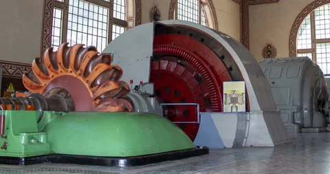 Sections old disused turbines for educational purposes in power plant in Italy. Stock Footage 159163759