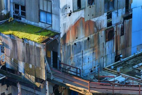 Sections of an old paper mill that sits abandoned waiting for demolition in O Stock Photos