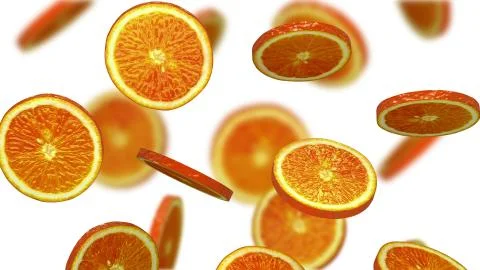 Sections of orange falling on white background, 3d illustration Stock Illustration