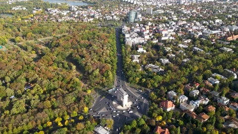 Sector one of Bucharest seen from a drone during sunset in autumn Stock Footage 254981109