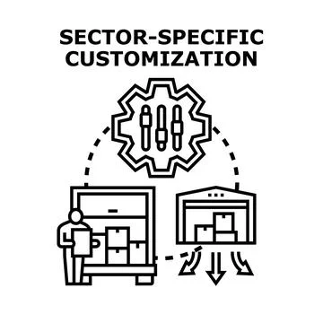 Sector specific customization optimizing business process delivering products Stock Illustration