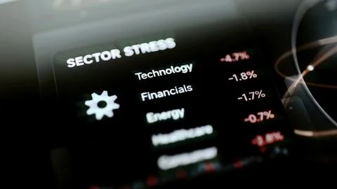 Sector stress shows technology at minus 4.7 percent Stock Illustration